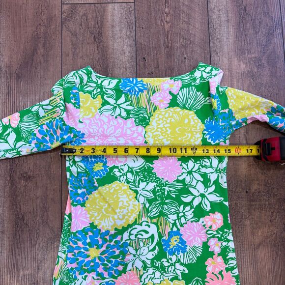 Lilly Pulitzer Juline Top in Hibiscus Stroll Size XS Pink & Green Cotton Blend - Picture 6 of 7